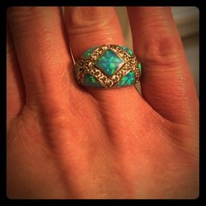 Opal & Cubic zirconia diamond ring